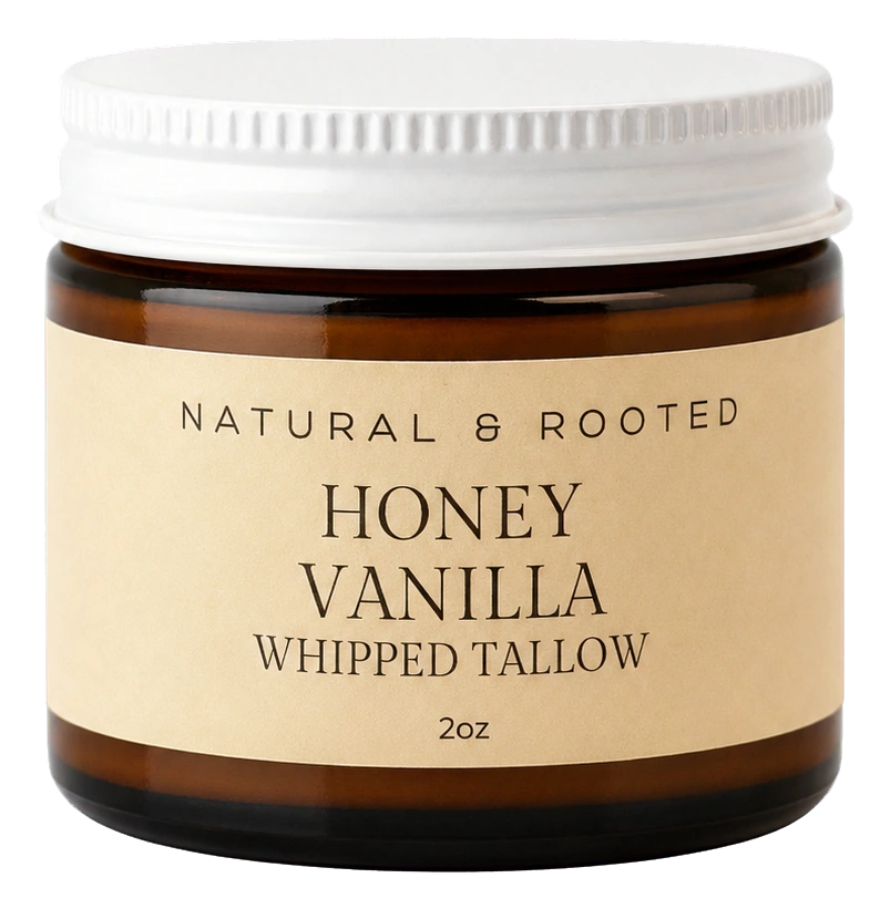 Natural and Rooted Honey Vanilla Whipped Tallow jar