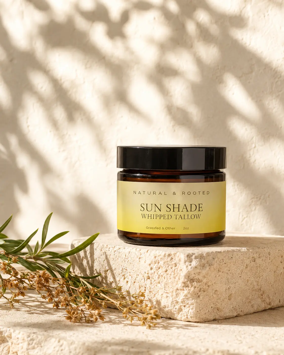 Sun Shade Whipped Tallow photographed in warm botanical sunlight